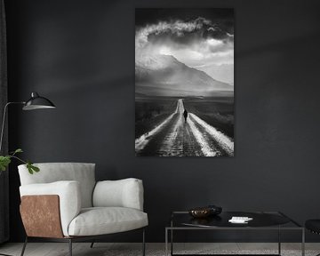 Lonely hiker - black and white photograph of an endless road by Poster Art Shop