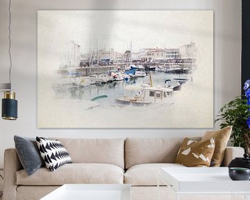 Zicht op de haven van of Saint-Martin-de-Ré in waterverf van Youri Mahieu