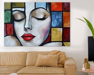 Digitaal abstract schilderachtig portret fictieve vrouw
