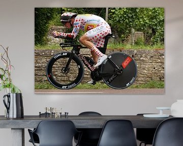 Jonas Abrahamsen in the polka dot jersey on the time trial bike by FreddyFinn