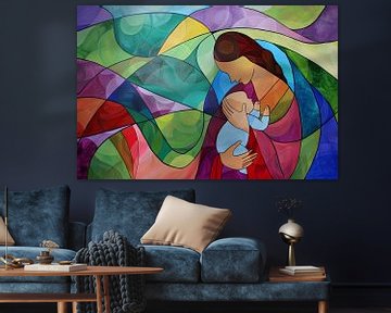 Digitaal abstract schilderachtig portret fictieve vrouw en kind van Egon Zitter
