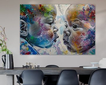 Digital abstract painterly portrait fictional woman and child by Egon Zitter