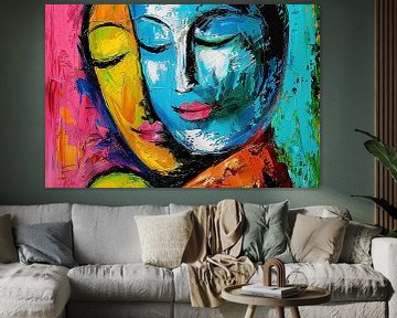 Digitaal abstract schilderachtig portret fictieve vrouw en kind van Egon Zitter