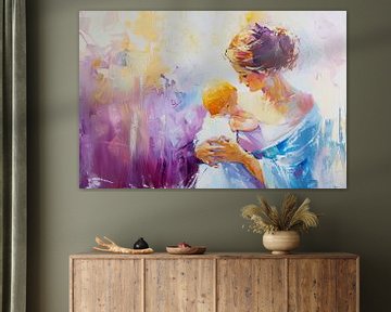 Digitaal abstract schilderachtig portret fictieve vrouw en kind van Egon Zitter