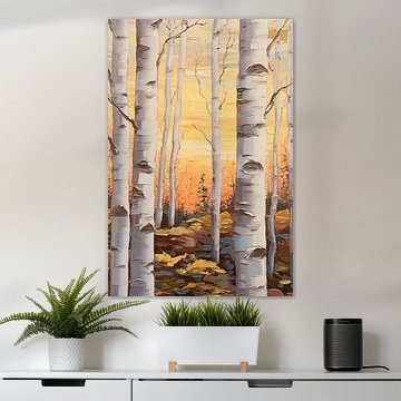Impression murale forêt de bouleaux colorée