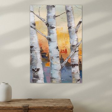 Bunte Birke Wald Malerei Wand Kunstdruck