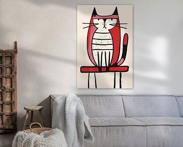 Gestileerde Kat | Tail of Red Stripes van Modern Collection
