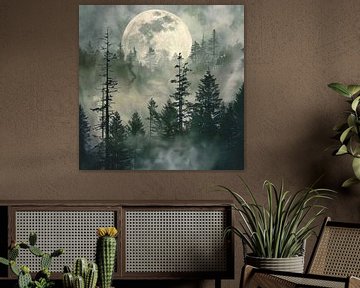 Mist in het maanlicht - Mystiek bos van Poster Art Shop