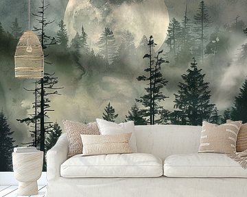 Mist in het maanlicht - Mystiek bos van Poster Art Shop