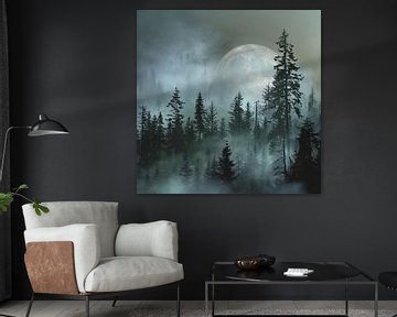 Mist in het maanlicht - Mystiek bos van Poster Art Shop