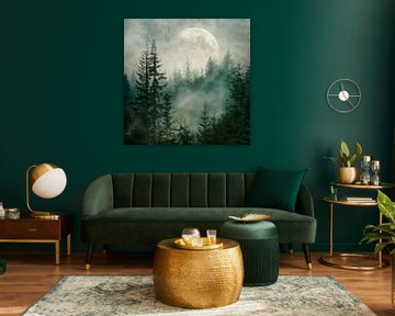 Mist in het maanlicht - Mystiek bos van Poster Art Shop