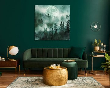 Mist in het maanlicht - Mystiek bos van Poster Art Shop