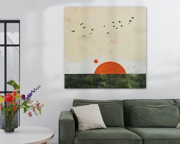 Vogels in de zonsondergang - Abstract landschap van Poster Art Shop