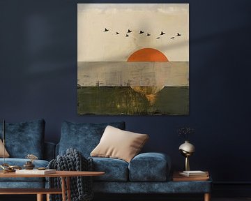 Vogels in de zonsondergang - Abstract landschap van Poster Art Shop