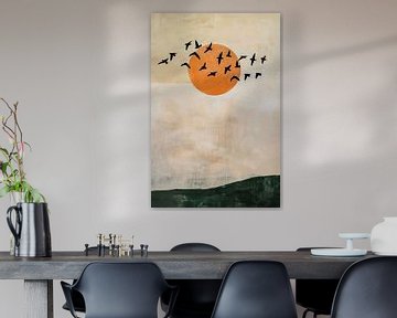 Vogels in de zonsondergang - Abstract landschap van Poster Art Shop