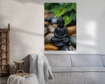 Boeddhabeeld in Zen-tuin van Poster Art Shop
