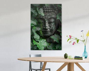 Boeddhabeeld omringd door planten van Poster Art Shop