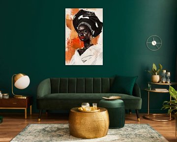 African woman in orange and gold by Poster Art Shop