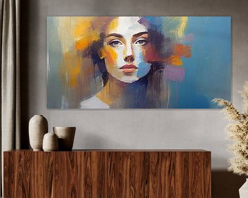 Abstract kleurrijk portret van vrouwengezicht van Maarten Zeehandelaar