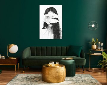 Verborgen identiteit - gefragmenteerd portret in zwart-wit van Poster Art Shop