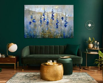 Landschap met bloemen in blauw en goud van Japandi Art Studio