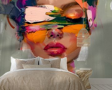 Super kleurrijk abstract portret van Carla Van Iersel