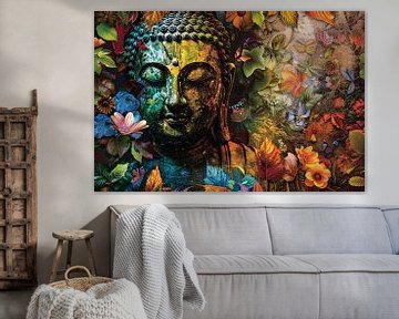 Boeddha omringd door herfstbladeren van Art & Soul Creations