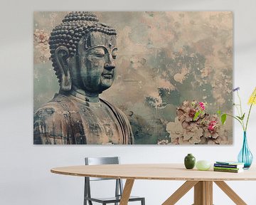 Serene Boeddha met bloemen in sepia van Art & Soul Creations