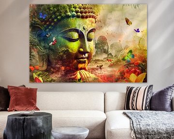 Harmonieuze Boeddha met natuur en vlinders van Art & Soul Creations