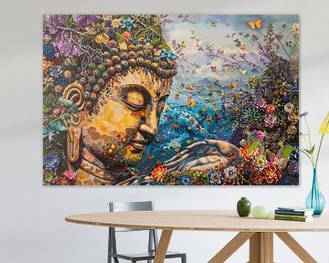 Boeddha in bloei met vlinders en natuur van Art & Soul Creations