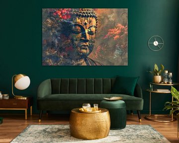 Boeddha in herfstpracht met kleurrijk bladerdek van Art & Soul Creations