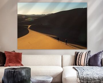 zandduinen en zonsondergang in Erg Chegaga woestijn, Marokko van Jan Fritz