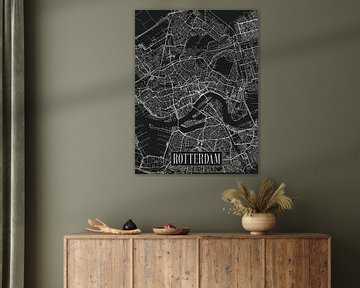 Stadskaart Rotterdam - Stad - Donkere variant - Zuid-Holland Plattegrond van Locus Studio