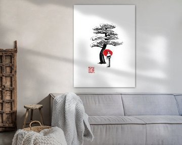 geisha onder een boom van Péchane Sumie