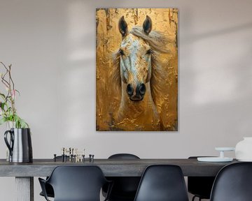 Gouden Glorie - Paardenportret in Textuur van Eva Lee