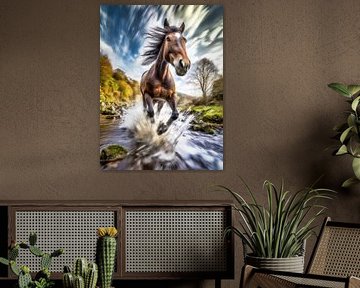 Wild horse in the river by Jürgen Wiesler