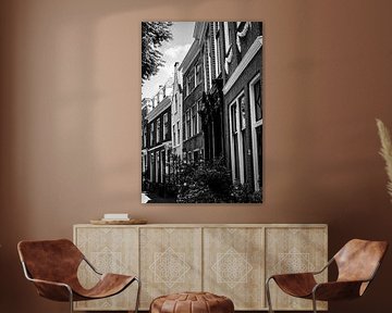 Façades of Hooglandse Kerkgracht Leiden black and white by Nicolette Suijkerbuijk