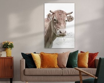 Koe portret met gras. van Alie Ekkelenkamp