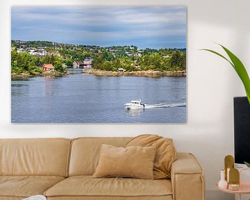 North Sea coast with boat near Bergen in Norway by Rico Ködder