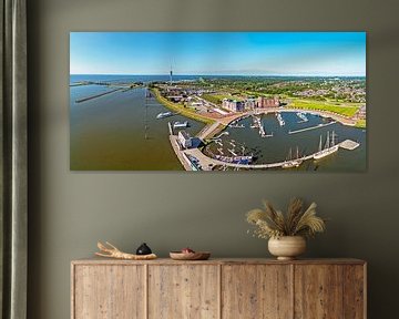 Luchtfoto panorama van de stad en haven van Lelystad aan het IJsselmeer in Nederland van Eye on You
