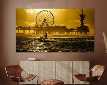 Kitesurfer in action at Scheveningen Pier. by Jaap van den Berg