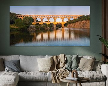 Panorama en zonsopkomst bij Pont Du Gard, Frankrijk van Henk Meijer Photography