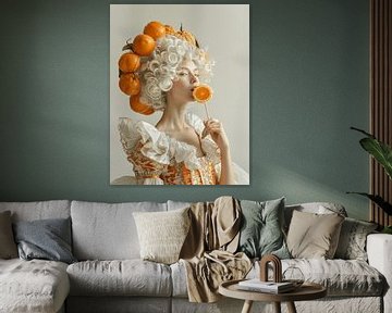 Een Betoverende Combinatie van Elegantie en Absurditeit | Victoriaanse Vrouw met Sinaasappel van Karina Brouwer