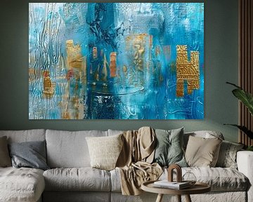 Abstract schilderij in turquoise en goud “Contemporary Fusion“ van Joriali Abstract