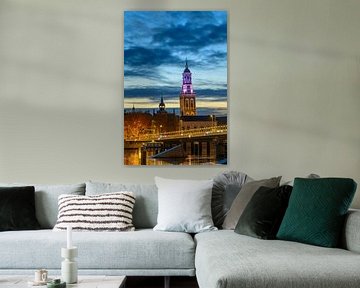 Kampen Nieuwe Toren en stadsbrug tijdens zonsondergang