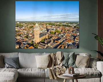 Zwolle luchtfoto tijdens een zomerse zonsondergang