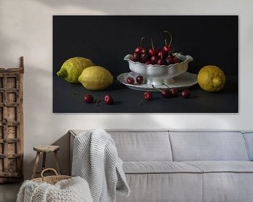 Still life with cherries and lemons
