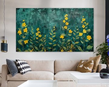 Gele bloemen op een groene achtergrond