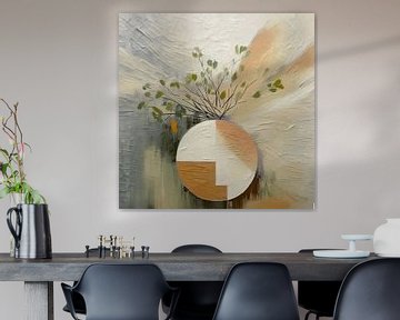Abstract stilleven  - Vaas met tak - Japandi/Wabi Sabi stijl van Studio Pieternel