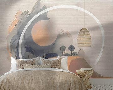 Sereen Landschap met zon - Japandi/Wabi Sabi stijl van Studio Pieternel